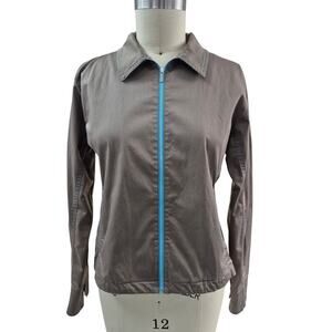 Nike Dry Fit  Tan Golf Jacket Turquoise Blue Stitching Womens XL